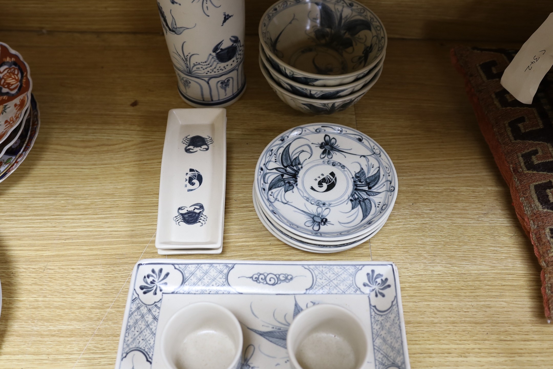 A blue and white tea set